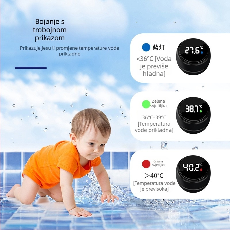 Punjivi termometar za vodu u kadi, s pametnim mjerenjem temperature, za kućnu upotrebu, za kupanje beba i novorođenčadi, pogodan za akvarij