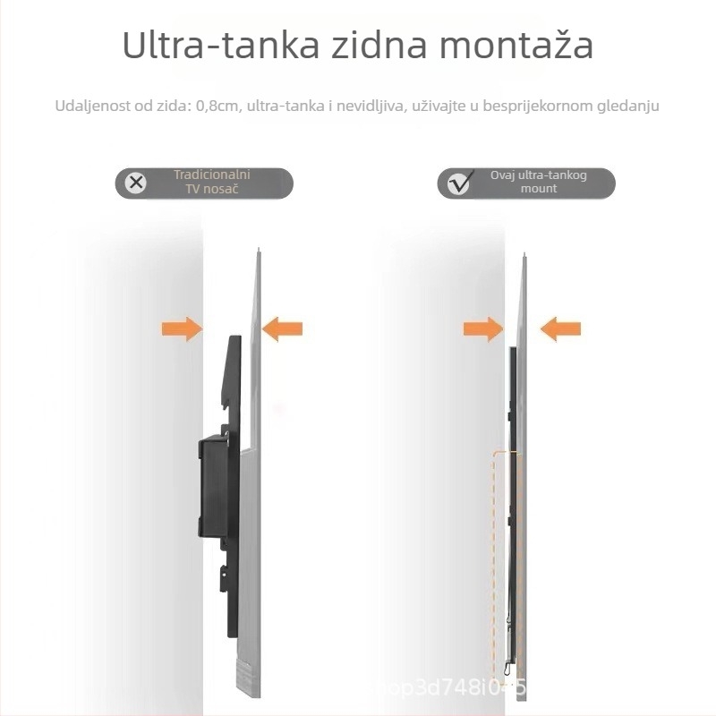 Ultra-tanki zidni nosač za TV sa bočnim pomakom i zaključnom kopčom, od hladno valjanog čelika, model CY60/80