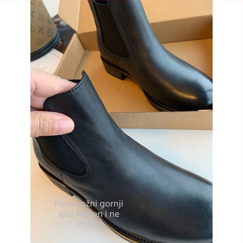 Chelsea čizme od teleće kože s gumom potplatom, niski gležanj, okrugli vrh, Slip-on, srednja visina potpetice 3-5 cm