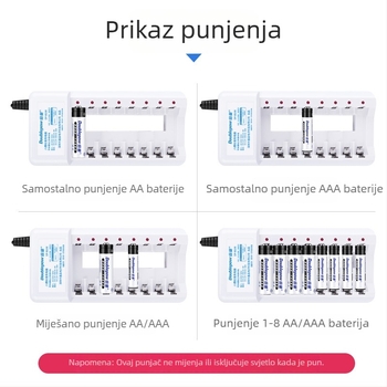 AA punjač za baterije, 8 utora Ni-MH/Ni-Cd, 1.2V 150mA, CCC certificirano