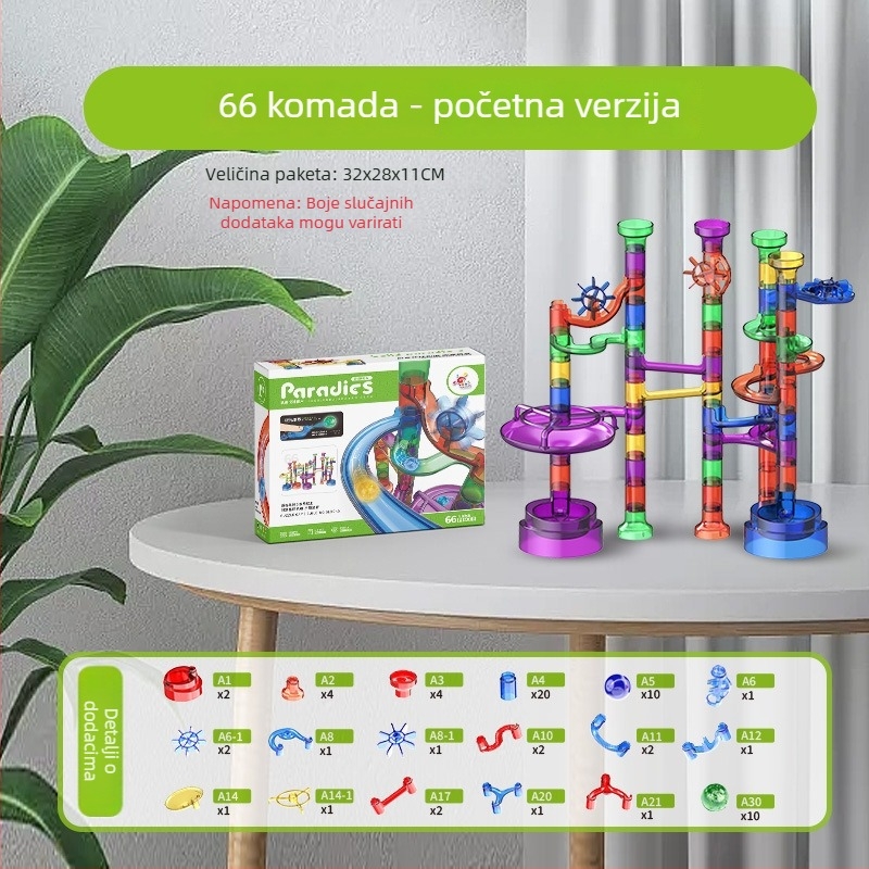 Set blokova za stazu sa lopticama – ABS plastika, baterijsko napajanje, 100–200 dijelova, za djecu 4–6 godina