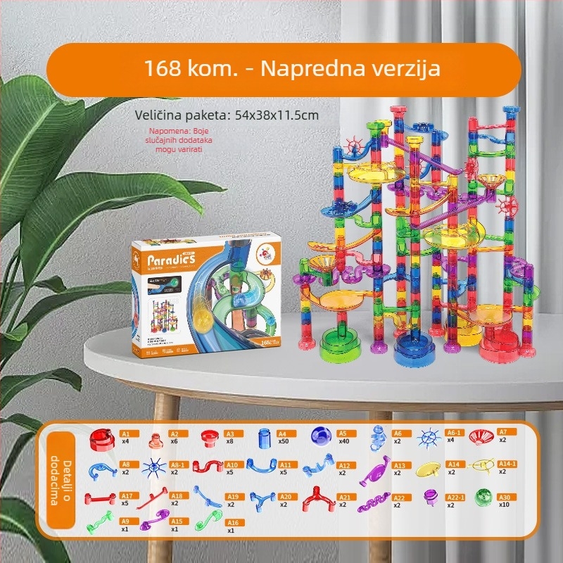 Set blokova za stazu sa lopticama – ABS plastika, baterijsko napajanje, 100–200 dijelova, za djecu 4–6 godina