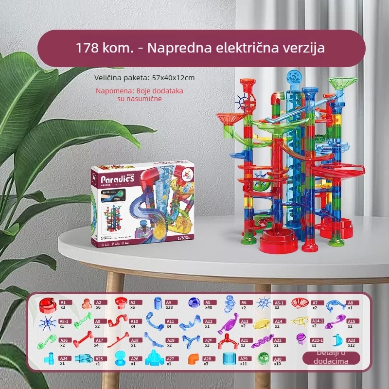 Set blokova za stazu sa lopticama – ABS plastika, baterijsko napajanje, 100–200 dijelova, za djecu 4–6 godina