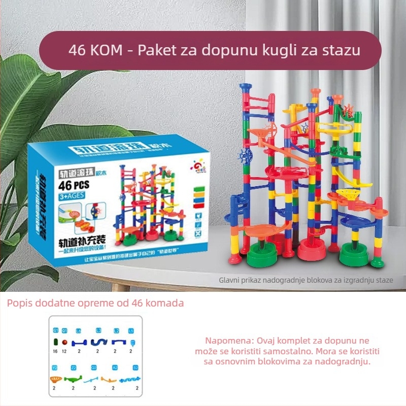Set blokova za stazu sa lopticama – ABS plastika, baterijsko napajanje, 100–200 dijelova, za djecu 4–6 godina