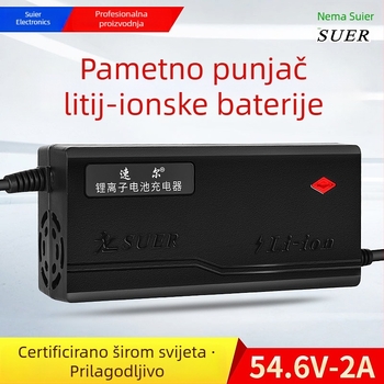 Saul punjač litijeve baterije za električni skuter/jednokotač, ulaz 110-220V, izlaz 54.6V 3A, EMC/FCC certifikacija
