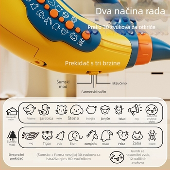 Plastična zviždaljka-igračka s višestrukim zvučnim efektima za pozivanje životinja; interaktivna igračka za vježbanje disanja, za djecu 4–6 godina.