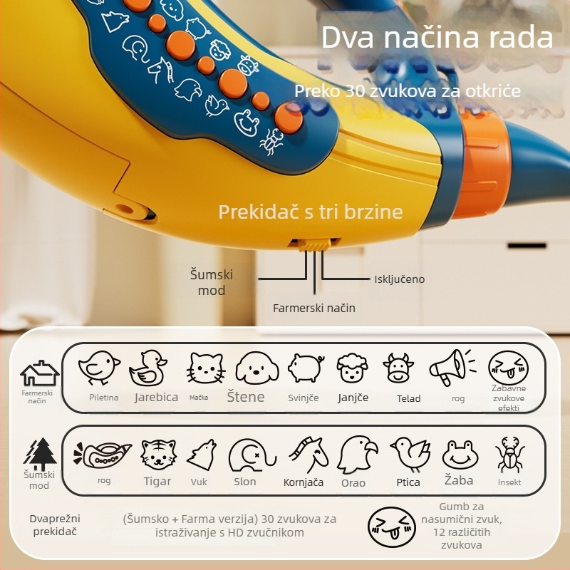 Plastična zviždaljka-igračka s višestrukim zvučnim efektima za pozivanje životinja; interaktivna igračka za vježbanje disanja, za djecu 4–6 godina.