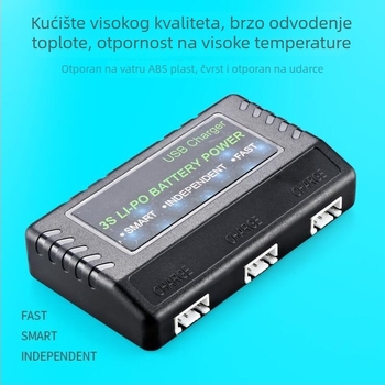 Balansni punjač 11.1V 3S, 3 utora, 800mA po utoru, ulaz 5V 2-5A, CE