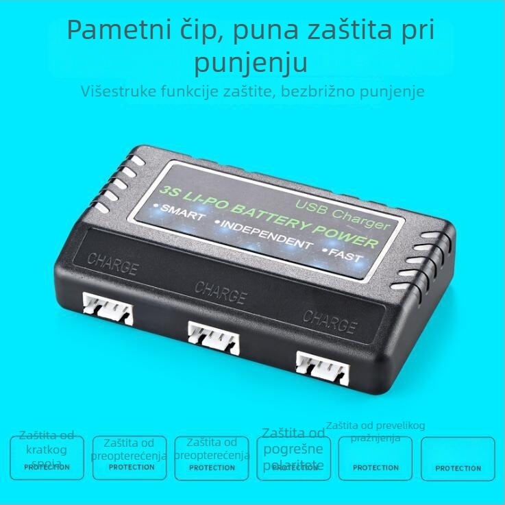 Balansni punjač 11.1V 3S, 3 utora, 800mA po utoru, ulaz 5V 2-5A, CE