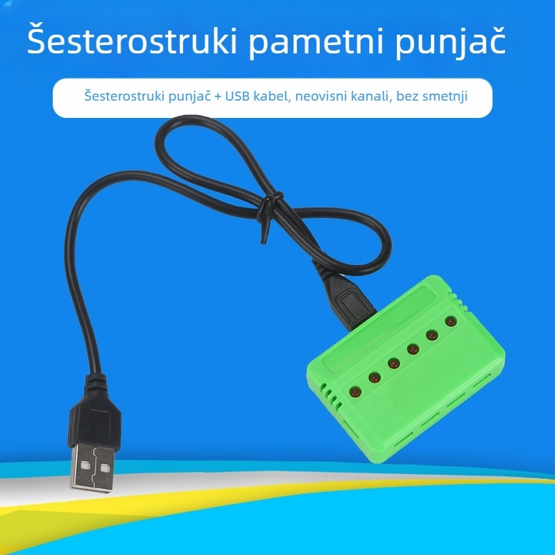 USB kutija za punjenje za 3.7V Li baterije, 6 utora, indikator punjenja, ulaz 5V 1–2,5A, izlaz 4,2V 500mA×6, CE