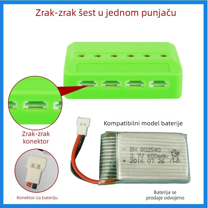 USB kutija za punjenje za 3.7V Li baterije, 6 utora, indikator punjenja, ulaz 5V 1–2,5A, izlaz 4,2V 500mA×6, CE