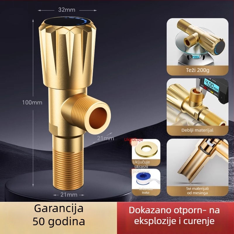 Uglovni ventil za toplu i hladnu vodu, distribucijski ventil, model 1, nehrđajući čelik, bez marke, novi kineski stil