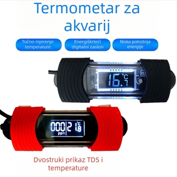 Akvariumski termometar, kalibriran, dvostruki zaslon i detekcija TDS kvalitete vode, plastično kućište