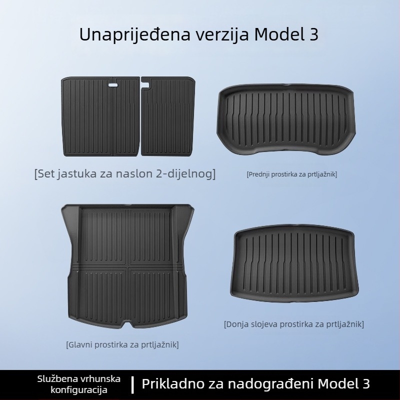 Tesla Model 3/Y prednji i stražnji tepih za prtljažnik – TPE, prilagođeno za model, bez logotipa