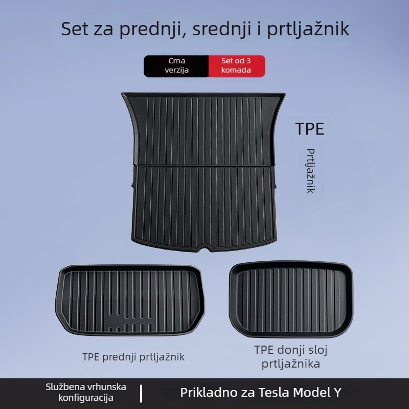 Tesla Model 3/Y prednji i stražnji tepih za prtljažnik – TPE, prilagođeno za model, bez logotipa