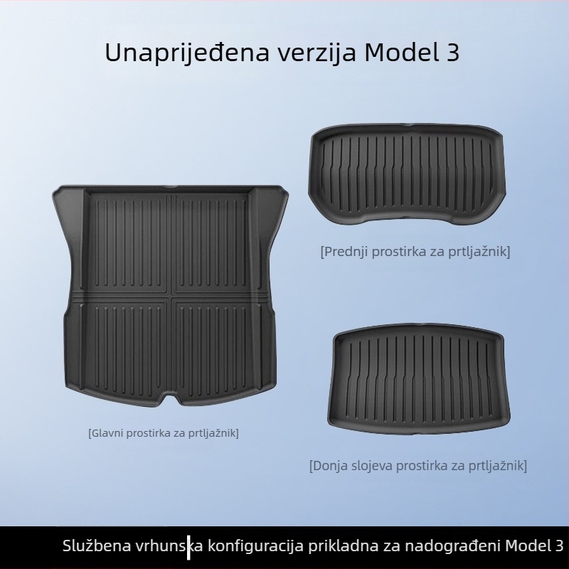 Tesla Model 3/Y prednji i stražnji tepih za prtljažnik – TPE, prilagođeno za model, bez logotipa