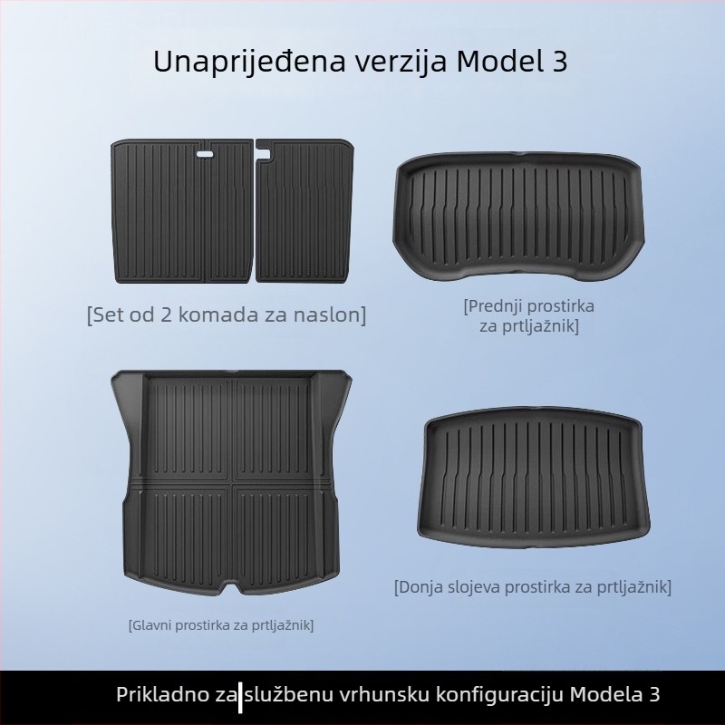 Tesla Model 3/Y prednji i stražnji tepih za prtljažnik – TPE, prilagođeno za model, bez logotipa