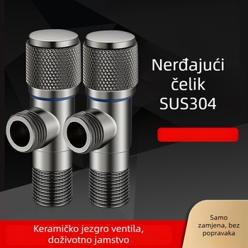 Lychee Wheel kutni ventil za toplu i hladnu vodu, 304 nehrđajući čelik, ugrađena instalacija, promjer 4 mm