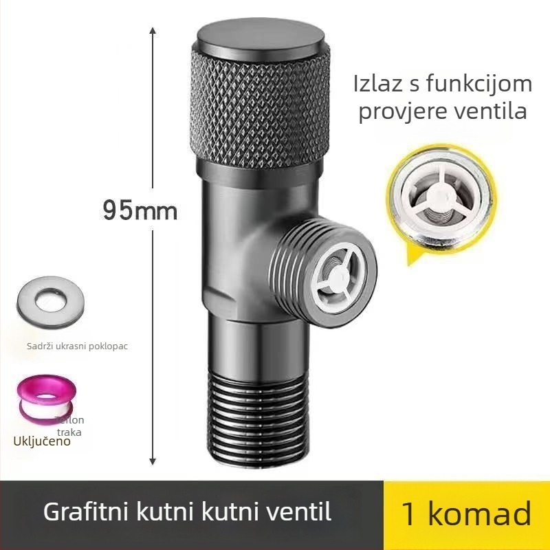 Lychee Wheel kutni ventil za toplu i hladnu vodu, 304 nehrđajući čelik, ugrađena instalacija, promjer 4 mm