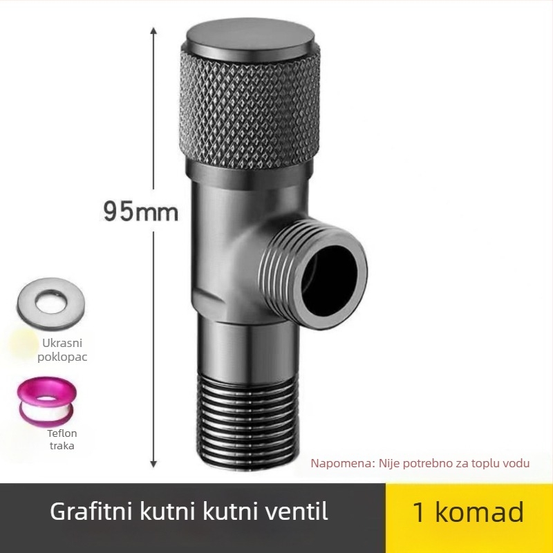 Lychee Wheel kutni ventil za toplu i hladnu vodu, 304 nehrđajući čelik, ugrađena instalacija, promjer 4 mm