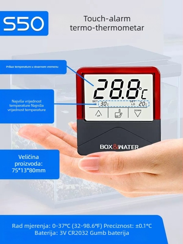 Termometar za akvarij s visokopreciznim zaslonom, elektronički mjerač temperature vode za akvarij