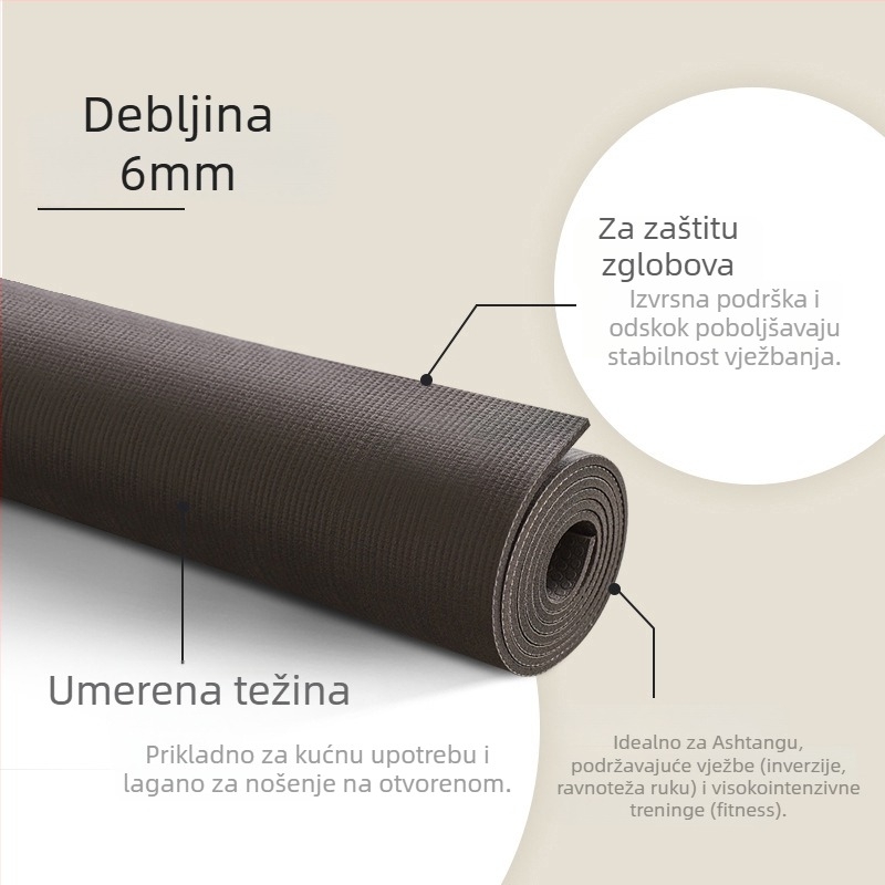 Fette PVC joga podloga, 6 mm, 3000 g, jednofarbna površina