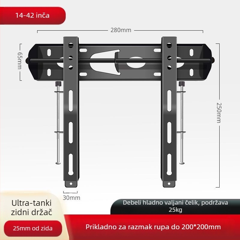 Zidni nosač za TV, model 604, podesiv, do 15 kg, željezni držač