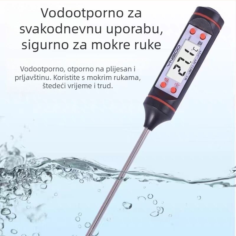 TP101 termometar za hranu — ručni, od 304 nehrđajućeg čelika; mjeri temperaturu vode i mlijeka; model TP101, marka New Corey