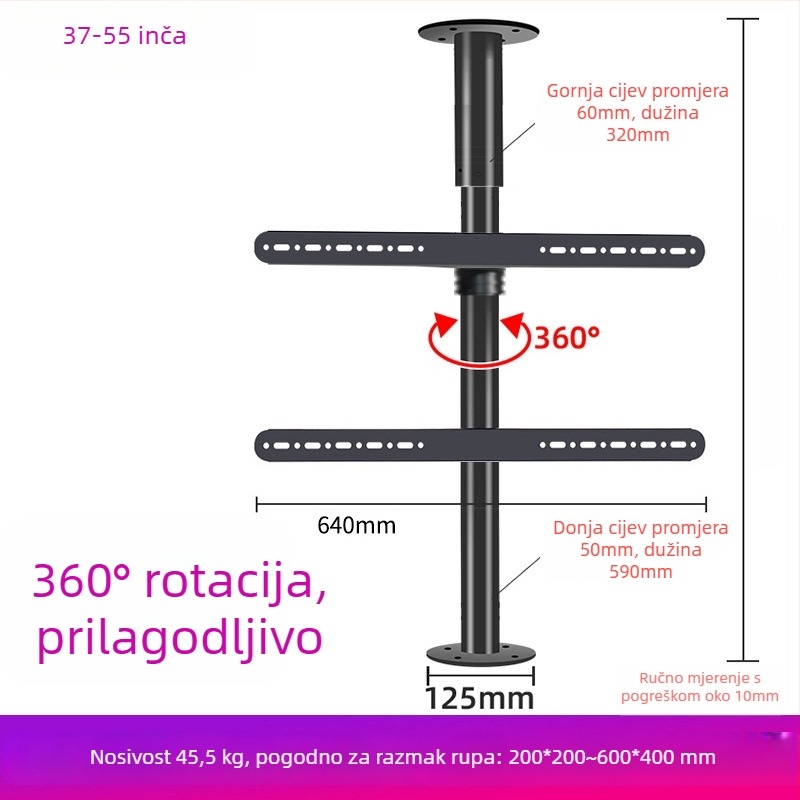 Podna TV stalak s rotacijom od 360° bez bušenja