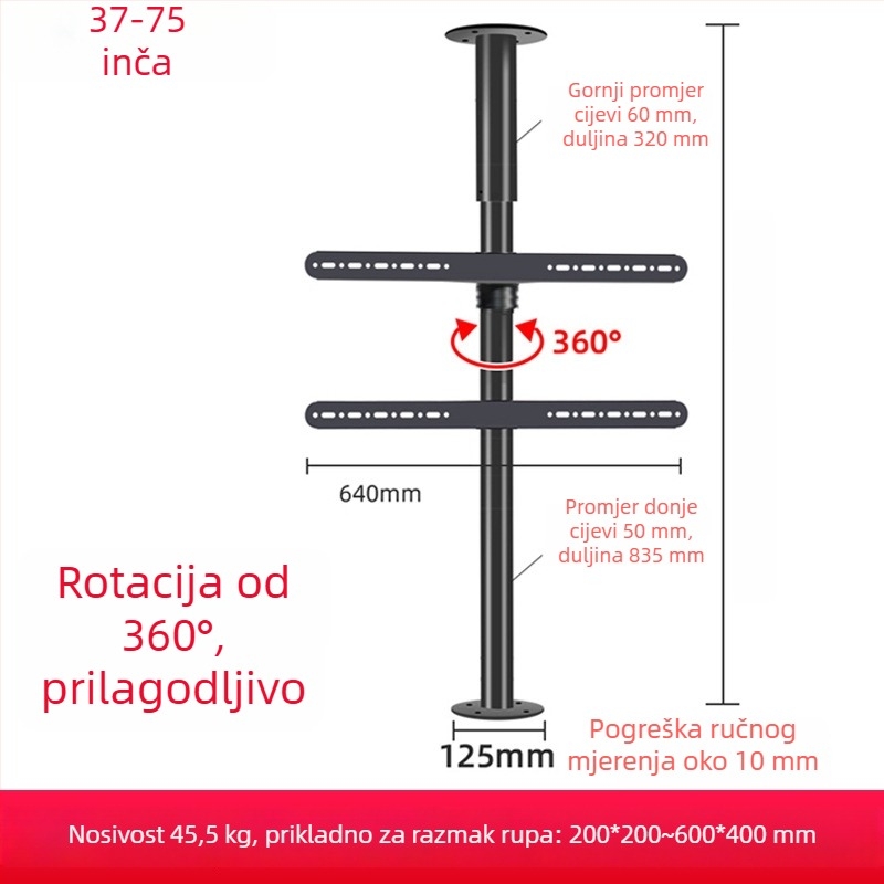 Podna TV stalak s rotacijom od 360° bez bušenja