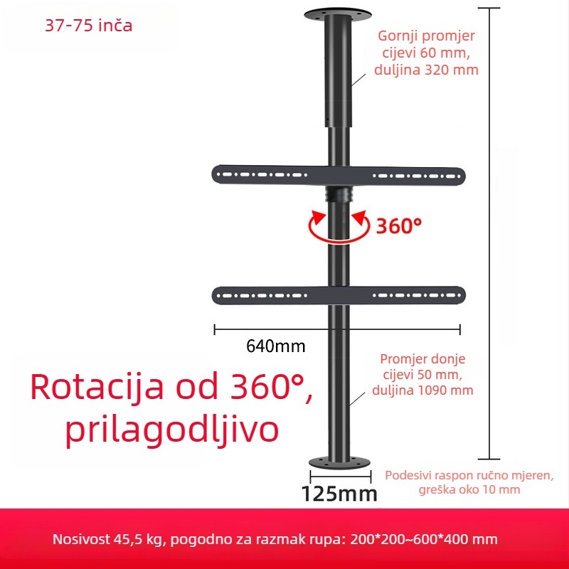 Podna TV stalak s rotacijom od 360° bez bušenja