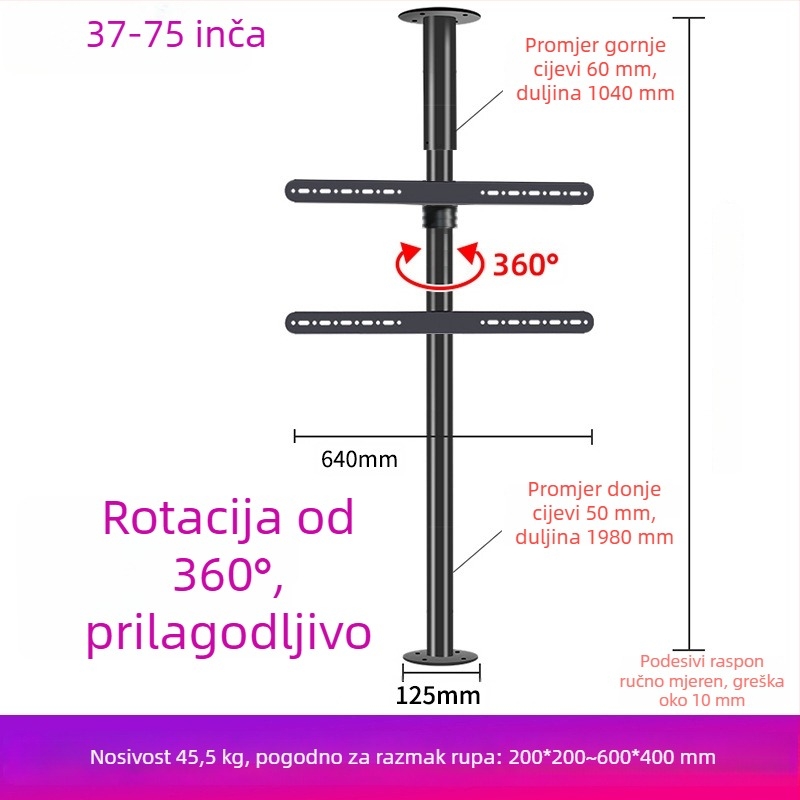 Podna TV stalak s rotacijom od 360° bez bušenja