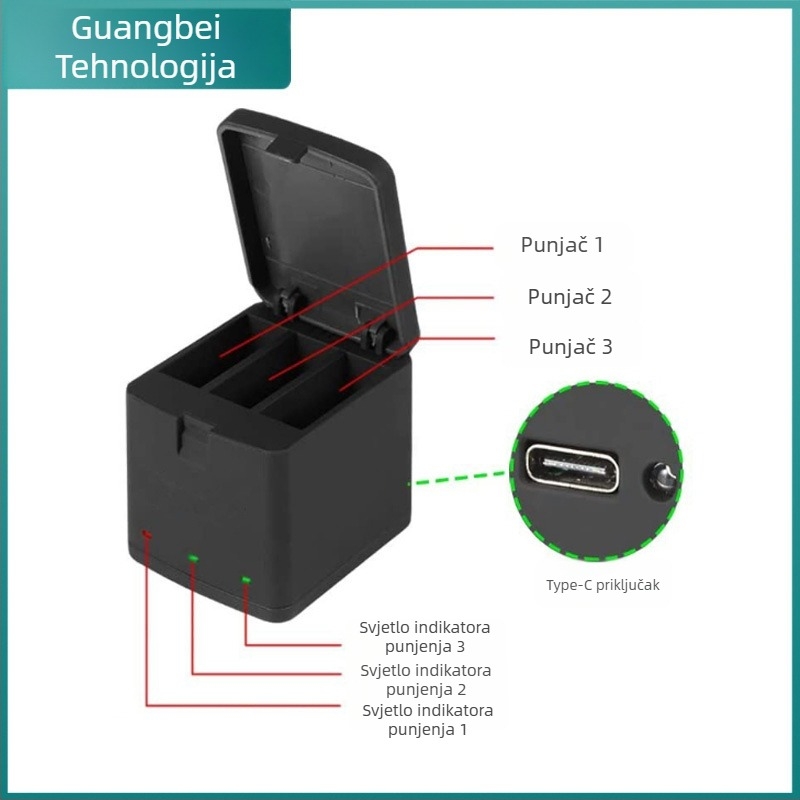 GoPro Hero9–12 Punjačka stanica (AHDBT-901), USB-C, 3-portni punjač za baterije