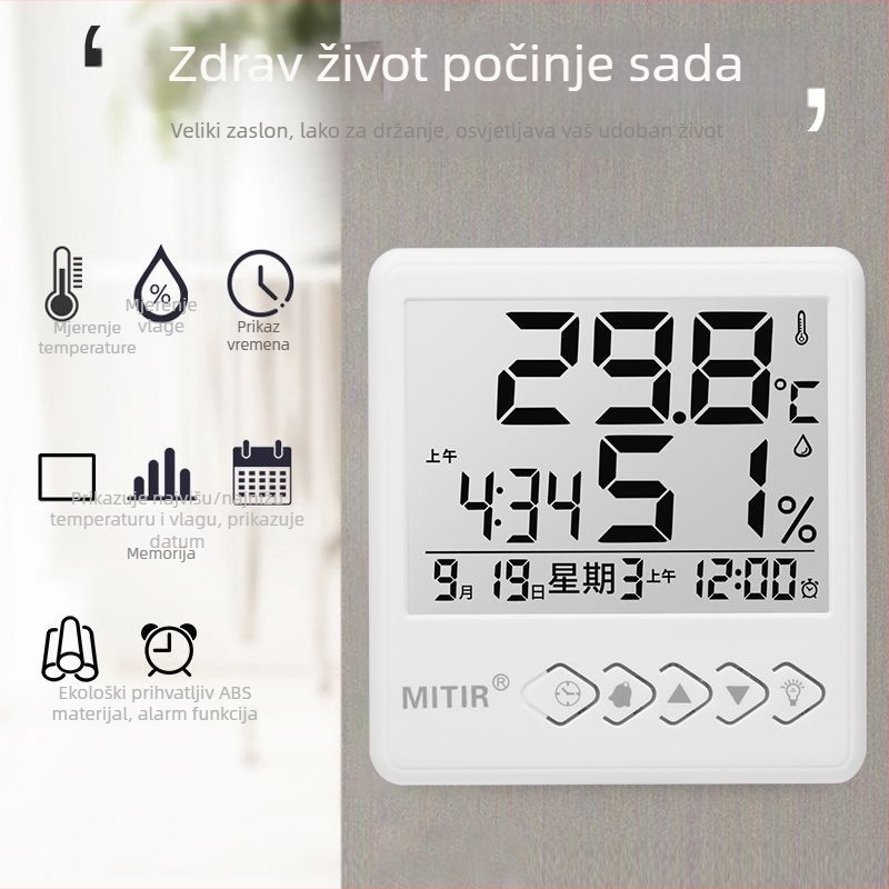 Unutarnji zidni termohigrometar, visokoprecizno mjerenje temperature i vlage (Mjerenje temperature i vlage)