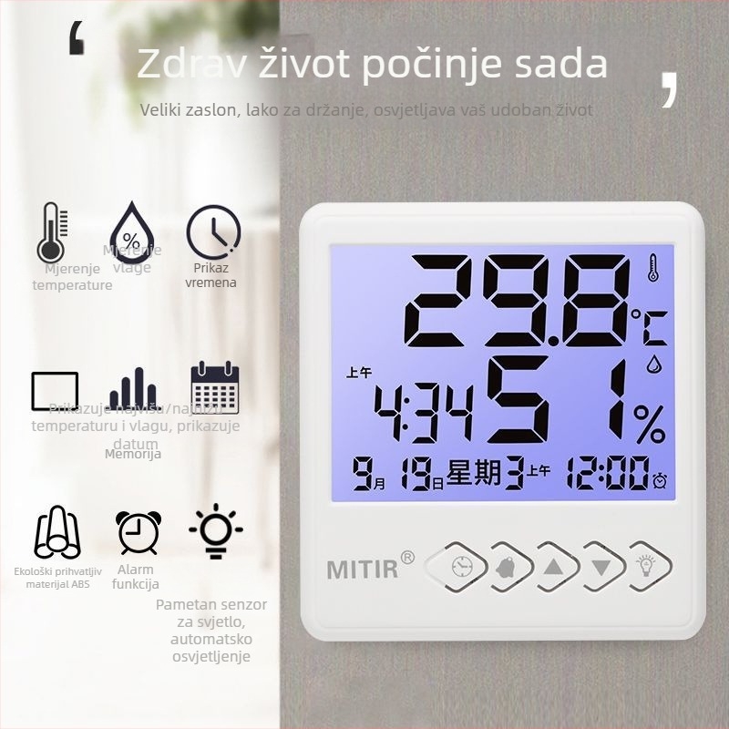 Unutarnji zidni termohigrometar, visokoprecizno mjerenje temperature i vlage (Mjerenje temperature i vlage)