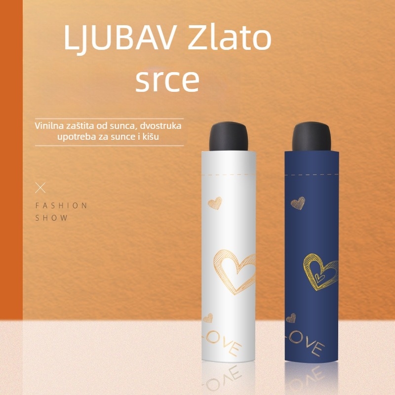 Kišobran za par, trostruki sklopivi dizajn, kreativni trend, 8 čeličnih rebara, ručno otvaranje, UV zaštita UPF 40+