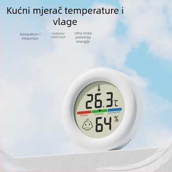 Okrugli digitalni mjerač temperature i vlage s magnetnim držačem, napajan CR2032, za kućno okruženje.