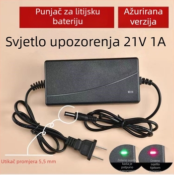 Litij-ionski baterijski punjač za električne alate — 1 utor, ulaz 220V, izlaz 21V, punjenje 1A, vrijeme punjenja 2 sata