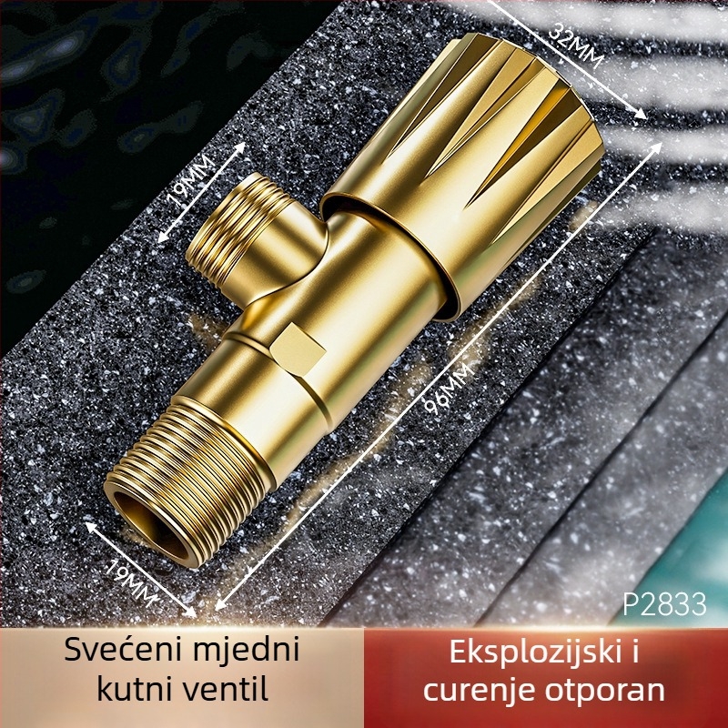 P2833 Ugradni mesingani kutni ventil s kromiranim završetkom, 4 mm ulaz, 0.8-1.2 MPa, za WC i bojler, moderni minimalistički dizajn