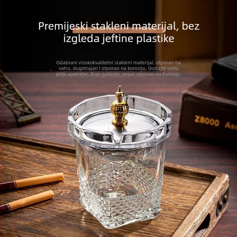 Stakleni pepeljara, višekratna upotreba, s poklopcem, jednostavan i modernan (Materijal: Staklo; Višekratna upotreba: Da; S poklopcem; Stil: Jednostavan i Moderan)