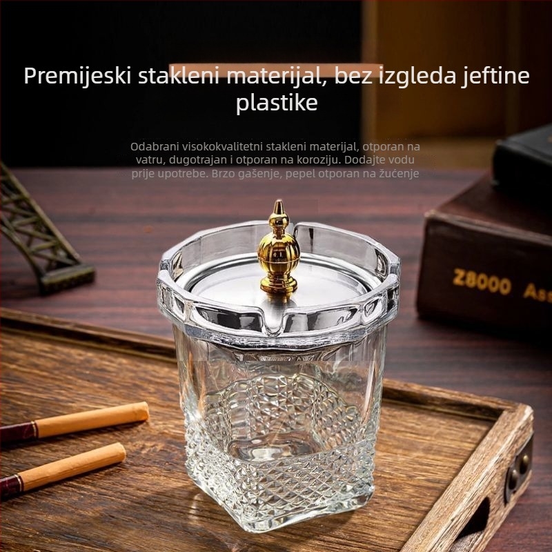 Stakleni pepeljara, višekratna upotreba, s poklopcem, jednostavan i modernan (Materijal: Staklo; Višekratna upotreba: Da; S poklopcem; Stil: Jednostavan i Moderan)