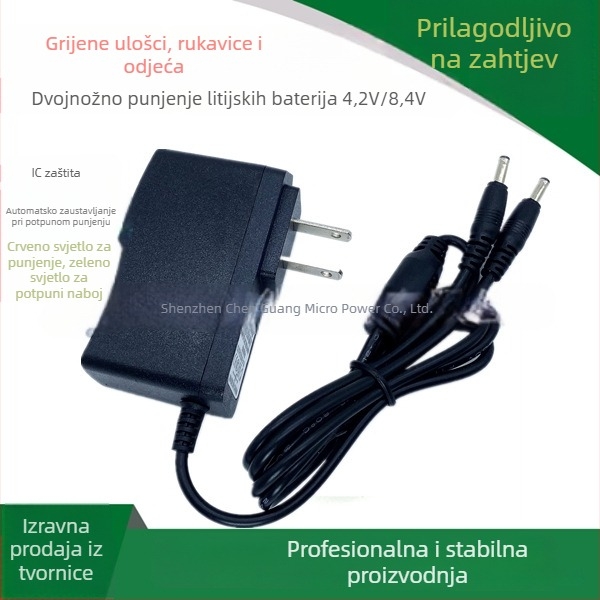 Grijane ulošci i rukavice s dvostrukim punjačem Li-ion baterije, 7.4V/8.4V, 8.4V 1A, 220V CE