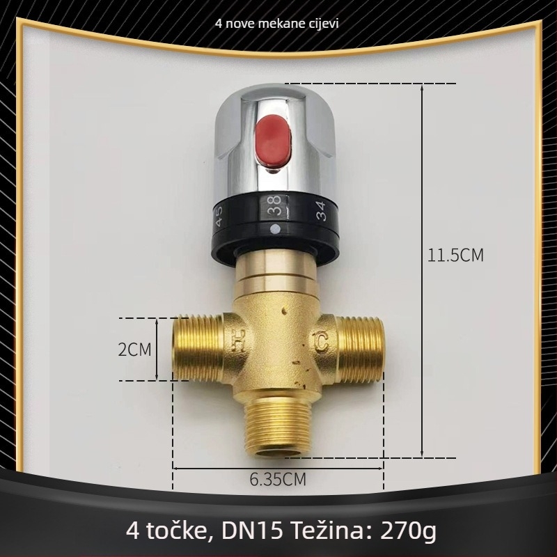 Sixin termostatski 3‑putni ventil, bakar, montaža na površinu, radni tlak 1,0 MPa