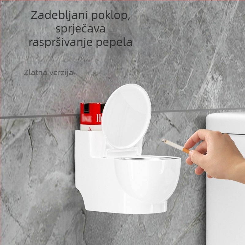 Zidna pepeljara za WC s poklopcem, ABS kućište i unutarnja nehrđajuća čelična unutarnja posuda, s mogućnošću pohrane, lagani luksuzni stil