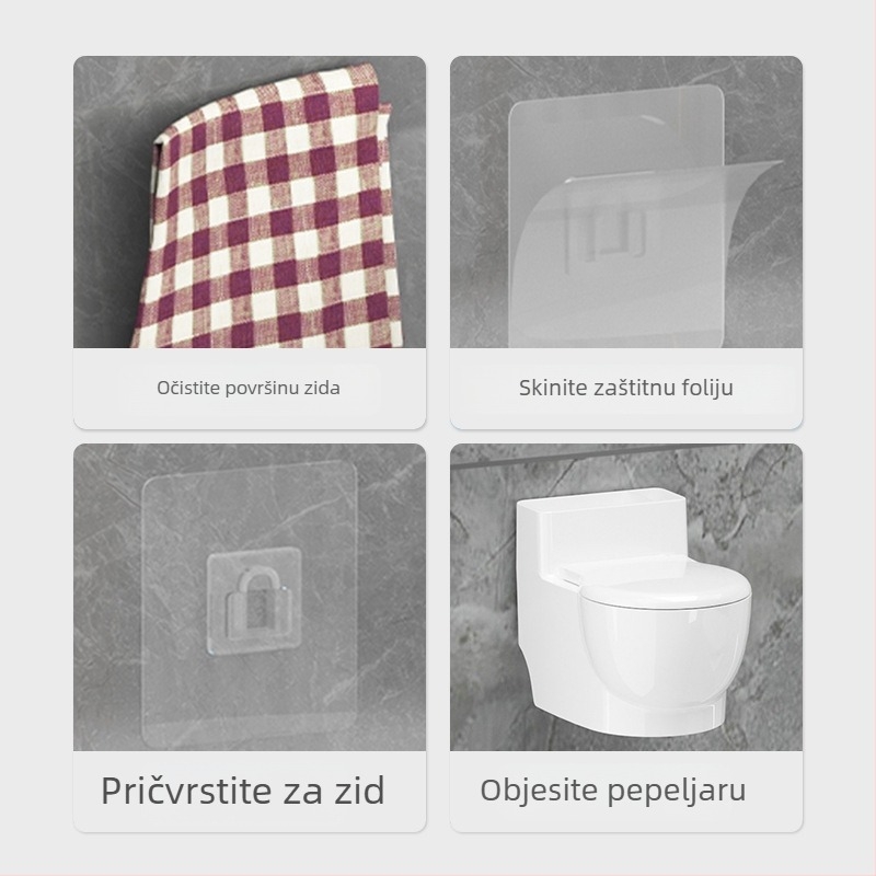 Zidna pepeljara za WC s poklopcem, ABS kućište i unutarnja nehrđajuća čelična unutarnja posuda, s mogućnošću pohrane, lagani luksuzni stil