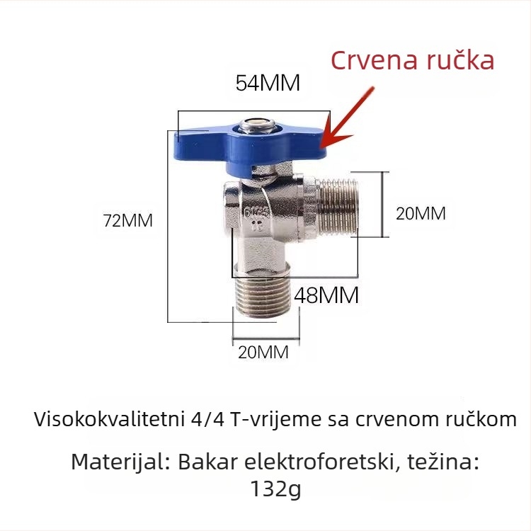 Trokutni ventil od mesinga, tijelo od mesinga, Ø20 mm otvor, ručna montaža, radni tlak 16