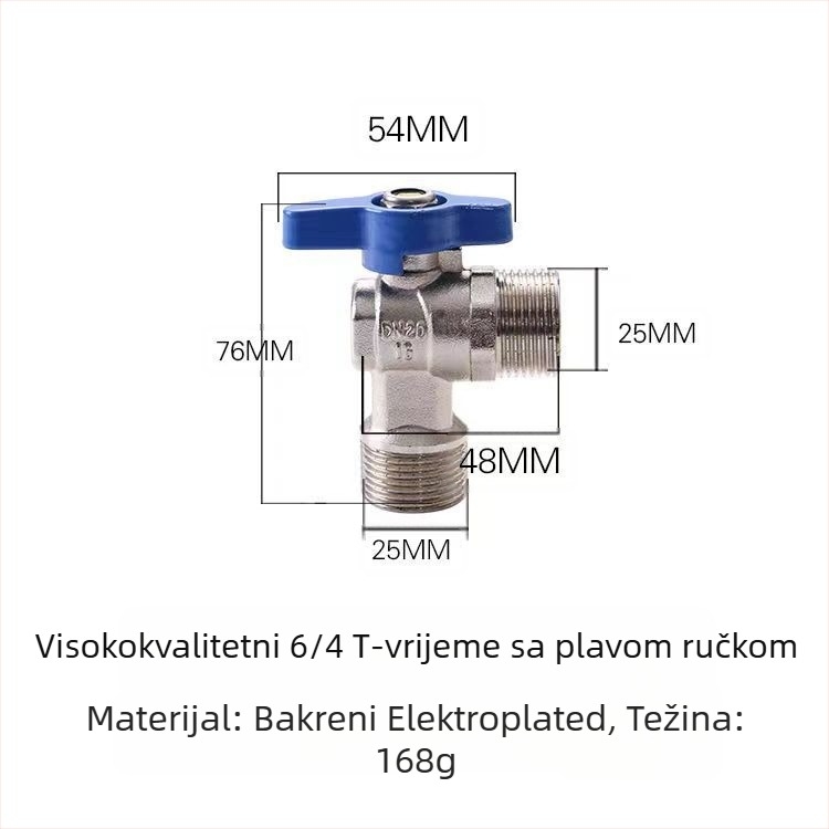 Trokutni ventil od mesinga, tijelo od mesinga, Ø20 mm otvor, ručna montaža, radni tlak 16