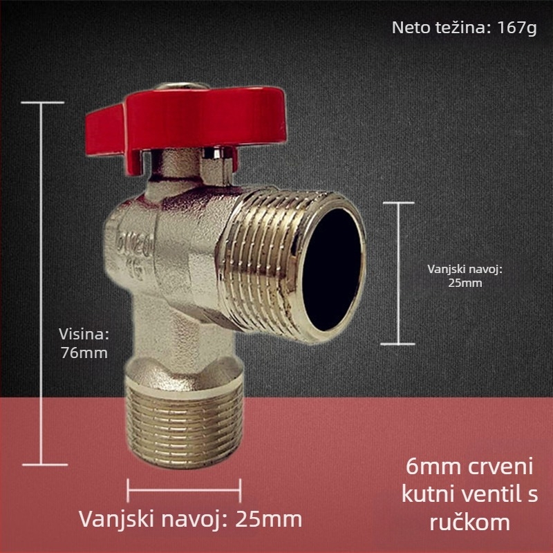 Trokutni ventil od mesinga, tijelo od mesinga, Ø20 mm otvor, ručna montaža, radni tlak 16