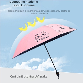 Trostruki sklopivi kišobran s dizajnom mačjeg crteža, otisak logotipa, UPF>40, 8 čeličnih rebara, 190T tkanina
