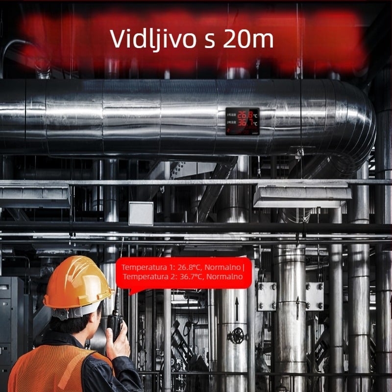 Industrijski dvostruki prikaz temperature i vlage s velikim zaslonom, zidni nosač LX935T, razlučivost 0.1°, pogreška temperature ±0.5°C, pogreška vlage ±3%, USB 5V napajanje